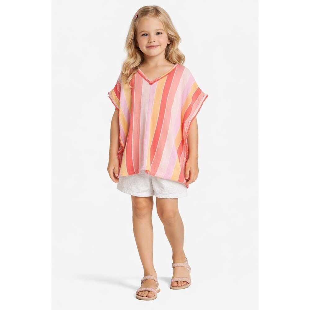 CAT & JACK Girls 3pc Outfits Set Shorts Top Pink White Striped 6-7 Summer‎